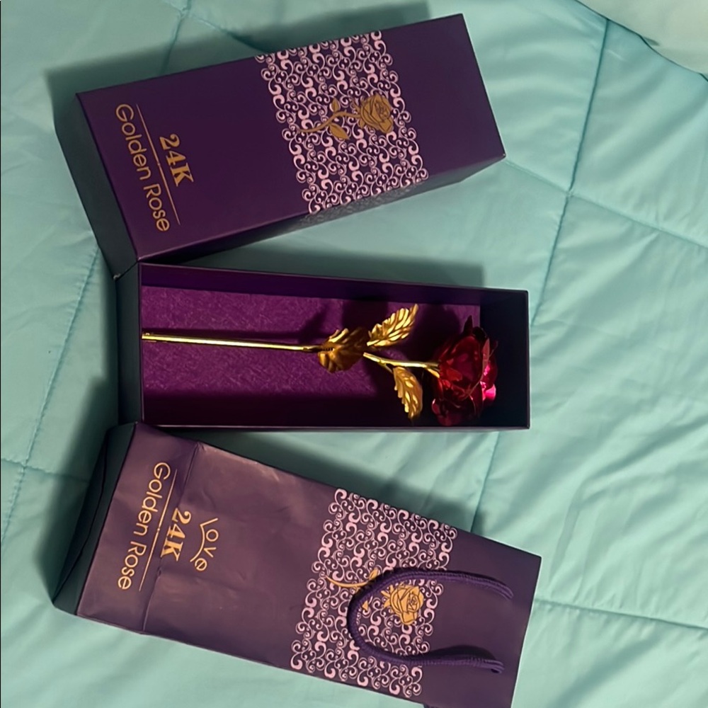 24K Golden Rose with Purple Gift Box